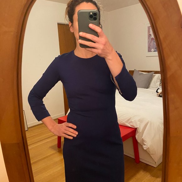 J.Crew Navy Blue knee-length 3/4 sleeve zip-up dress - stretchy - Picture 5 of 7